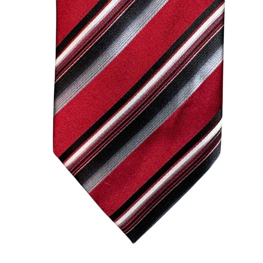 Geoffrey Beene Mens Red Black Striped 100% Silk Necktie Formal Business Tie